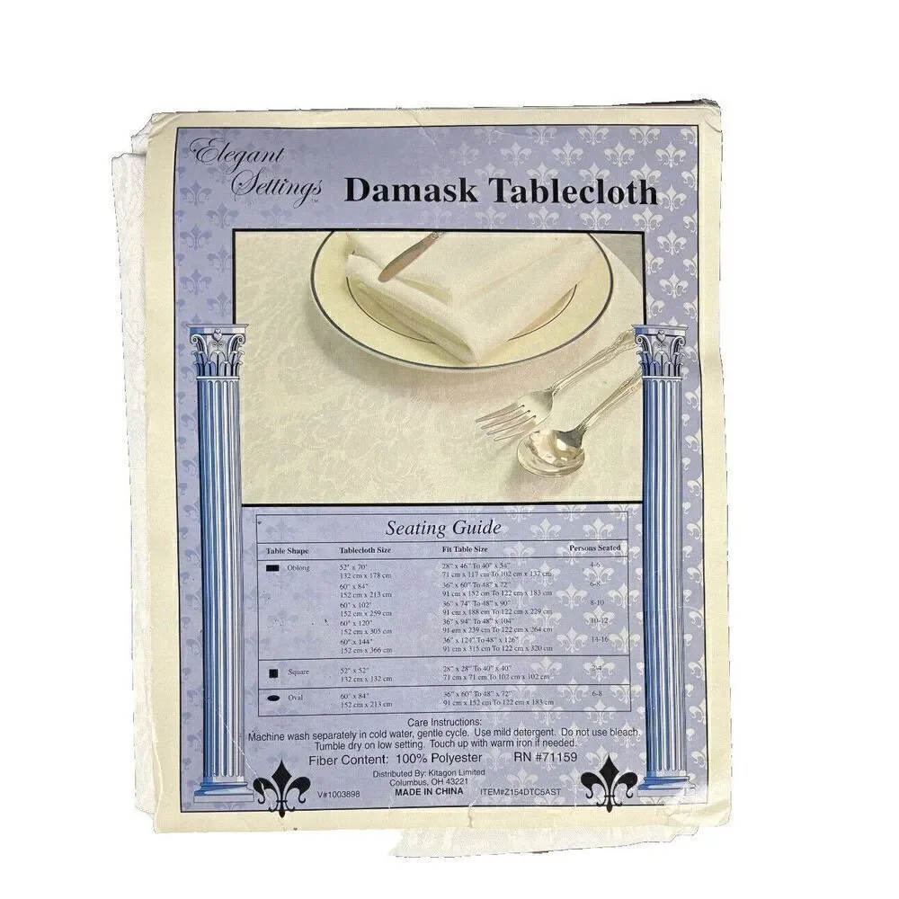 Brand New Elegant Settings Damask Tablecloth White Floral Oblong 52